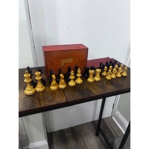 Vintage Fremont French Staunton Wood 32-pc Chess Set box 3.75in King some flaws